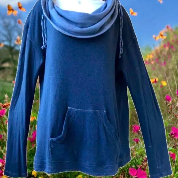 Gypsy Blue Tunic Top Long Sleeve Cowl Neck Pouch Pocket Made in Hollywood - Picture 4 of 12
